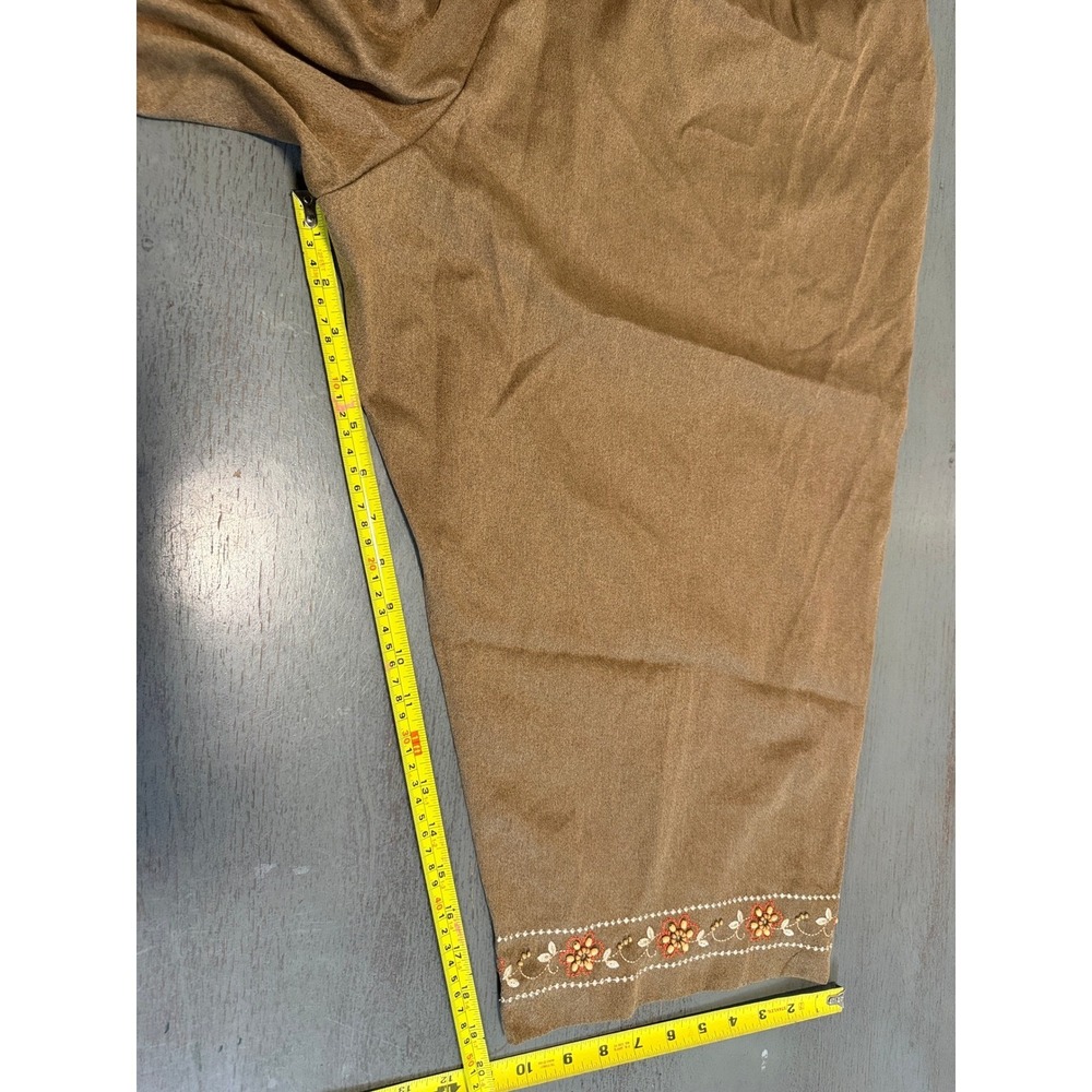 Alfred Dunner Woman 24W Brown Faux Suede Embroidered Beaded Crop Pants Wide Leg - Picture 5 of 5